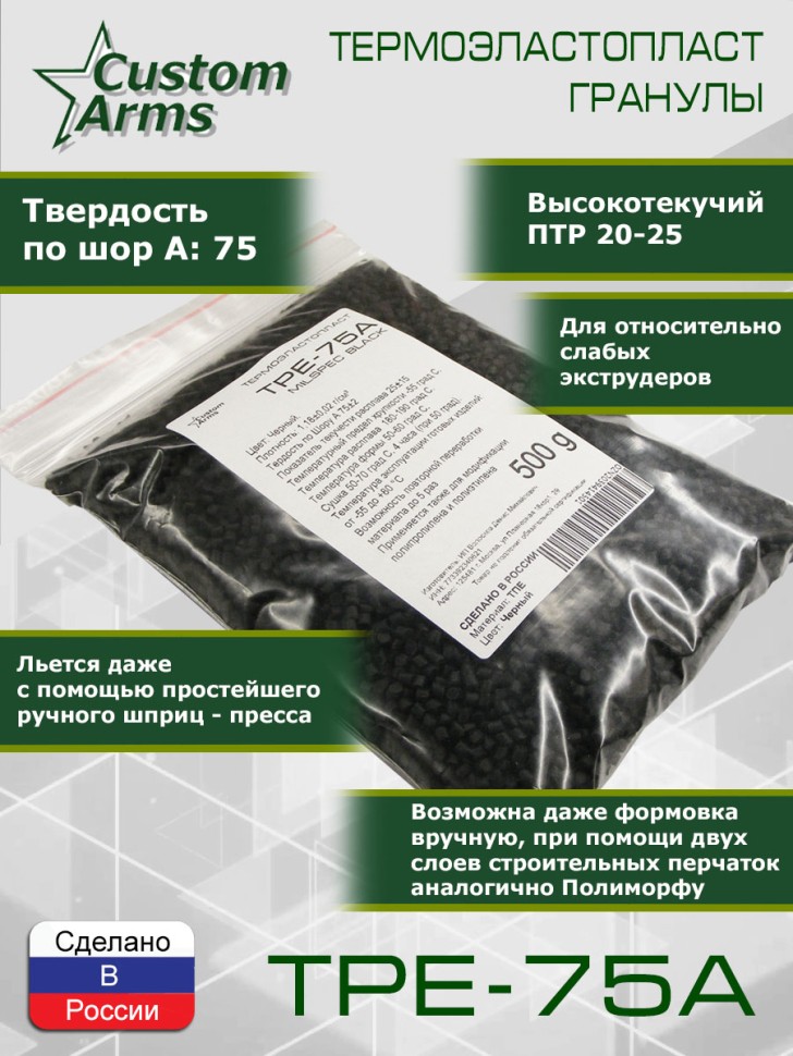 Пластик TPE-75A гранулы Черный
